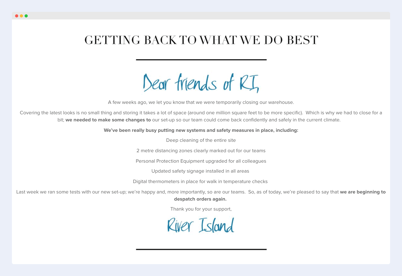 Источник: www.riverisland.com River Island - Covid-19